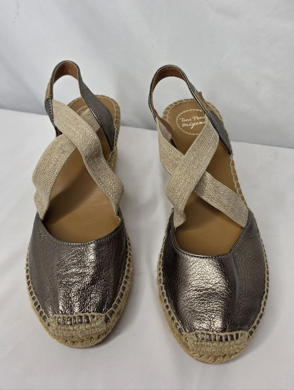 TONI PONS Origens Metallic Bronze Closed Toe Wedge Espadrilles Size 39